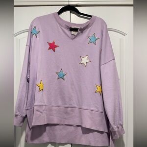 Lilac Crewneck with Multi Chenille Stars